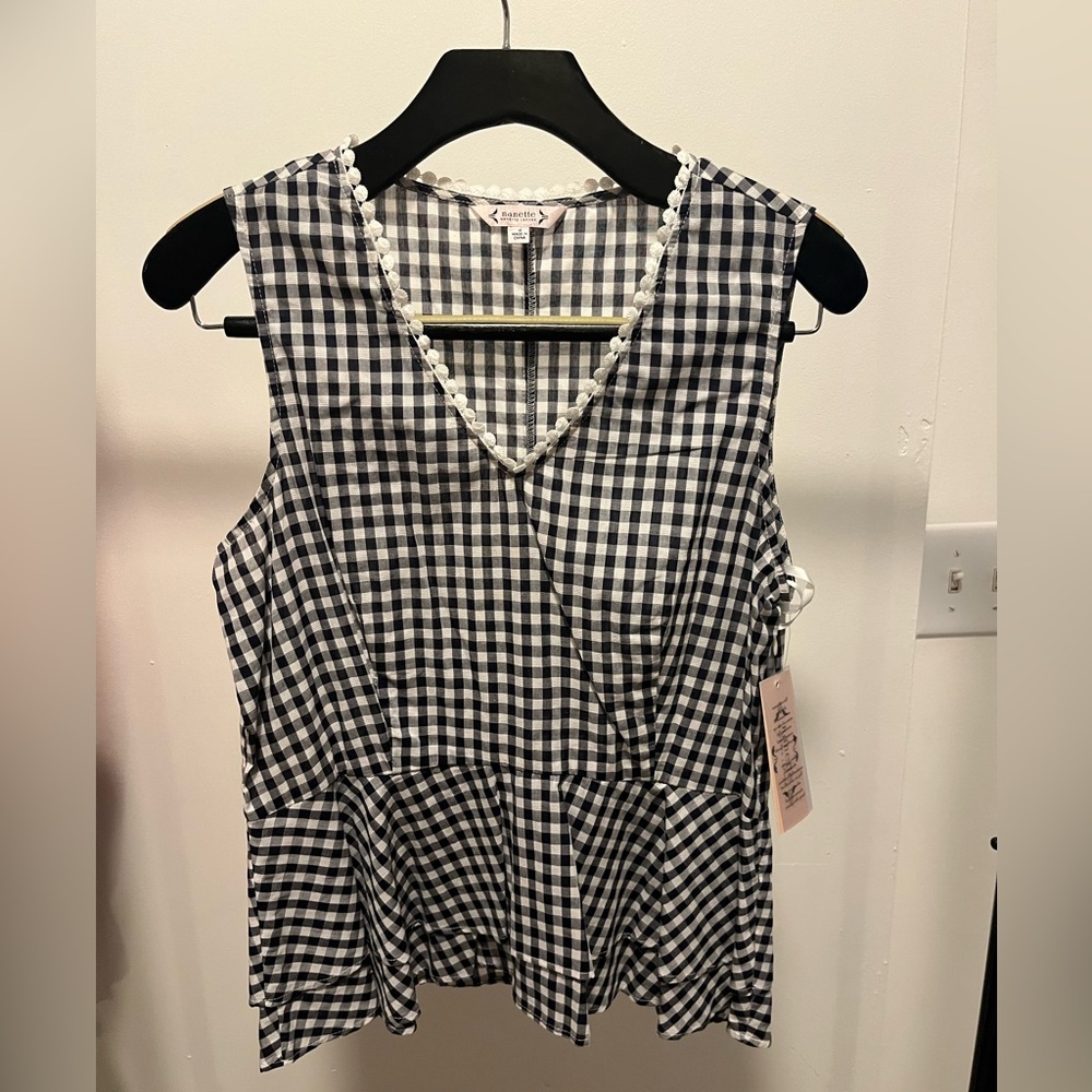 NWT Nanette Lepore blue and white gingham spring bloom sleeveless top